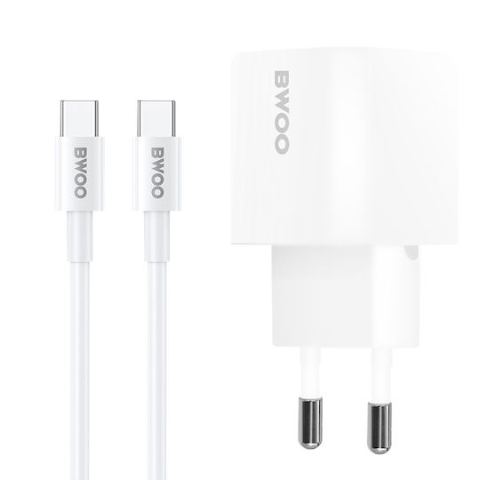 BWOO Charger with USB-C Port and Cable USB-C - USB-C 20W Power Delivery Whites (CDA159)