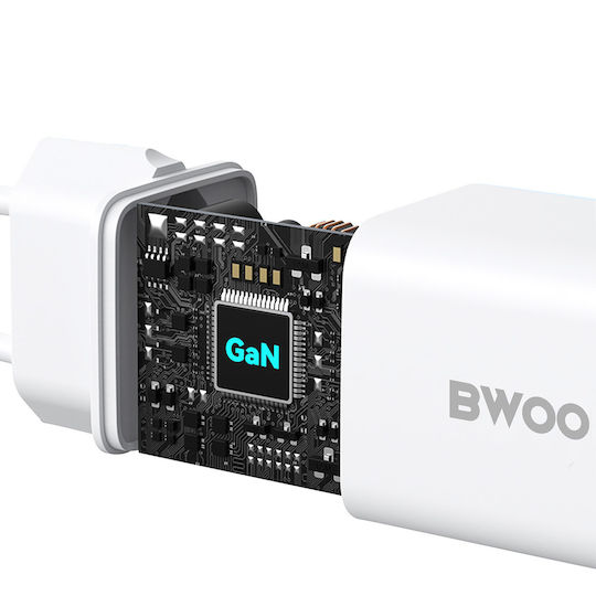 BWOO Ladegerät GaN mit USB-C Anschluss und Kabel USB-C - USB-C 30W Stromlieferung Weißs (GaN)