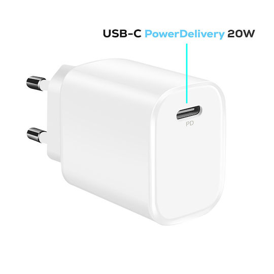BWOO Charger with USB-C Port and Cable USB-C - USB-C 20W Power Delivery Whites (CDA159)