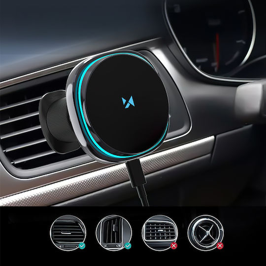 Wozinsky Car Mobile Mount with Adjustable Hooks and Wireless Charging Black