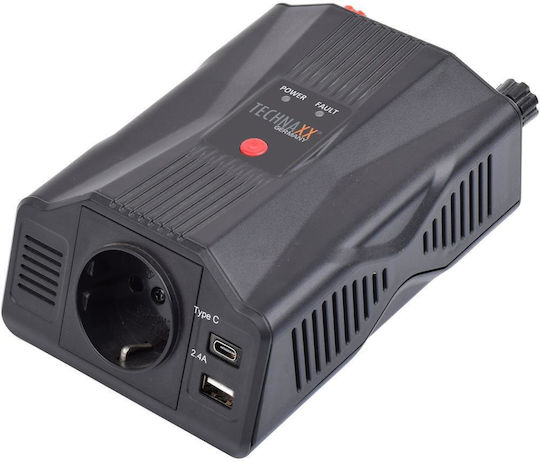 Inversor de tensiune Technaxx Te24 300W 12V intrare 230V ieșire USB-A USB-C negru