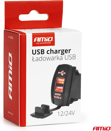 Amio Car Charger USB Ports Waterproof Boat Shape USB + USB-C QC3.0 12V 24V Amio-04229