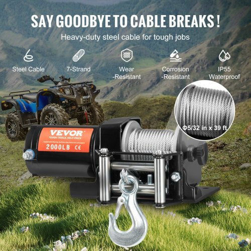 Vevor Winch Electric 4x4 Car Winch 12V with Towing Capacity 907kg
