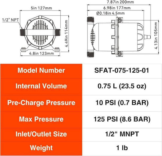 Pressure Pump Pressure Accumulator Tank 1l Seaflo
