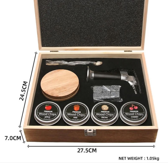 Dionysos Iv Комплект За Пушене На Уиски Дървена Кутия Whiskey Wine Cocktail Smoker Kit & Охлаждащи Камъни
