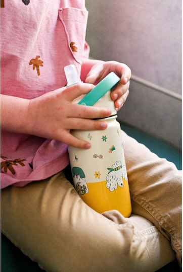 The Cotton Cloud Origami Kids Water Bottle Thermos Stainless Steel with Straw Non Spill Gray 420ml