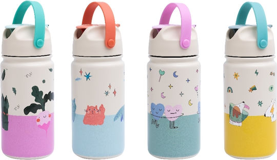 The Cotton Cloud Kids Water Bottle Thermos Stainless Steel with Straw Meow Cats 420ml