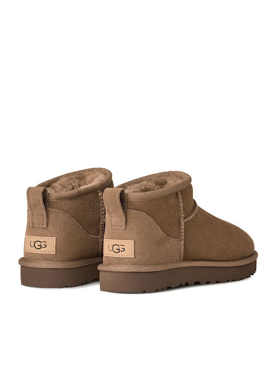 Classic Ultra Mini Suede Women's Ankle Boots with Fur Rocky Oak