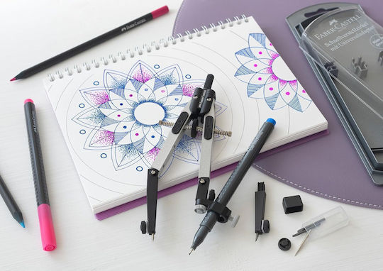 Faber-Castell Πλαστικός Διαβήτης με Μύτη και Ροδέλα σε Κασετίνα Ασημί