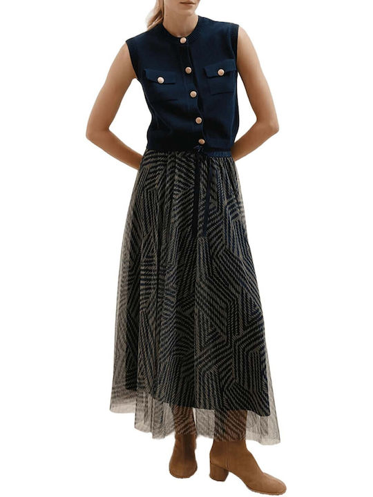 MORE & MORE Hochtailliert Maxi Rock mit Tüll Blue
