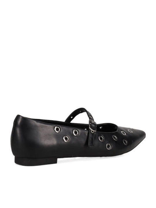 Synthetic Leather Pointy Ballerinas With strap Black