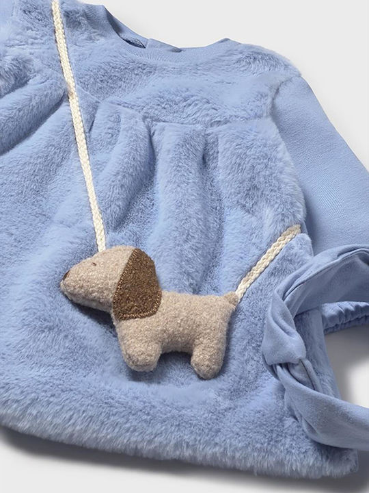 Mädchenkleid Langärmelig Kinderbekleidungssets mit Mantel Hellblau