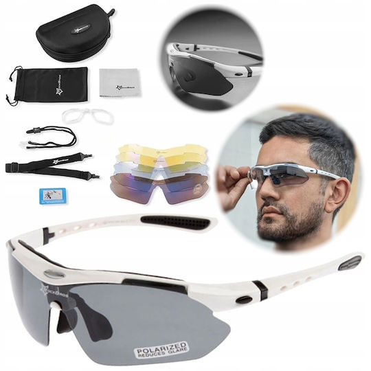 Rockbros Cycling Glasses with White Frame & Polarized / Transparent Lenses