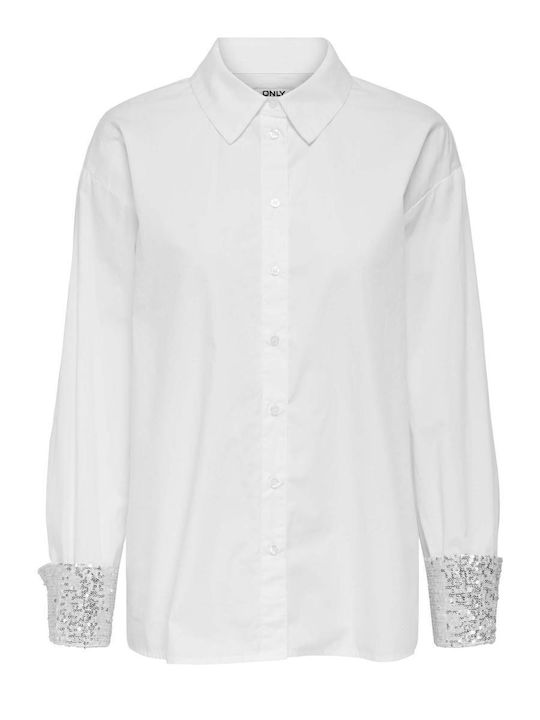Long Sleeve Women's Denim Shirt White