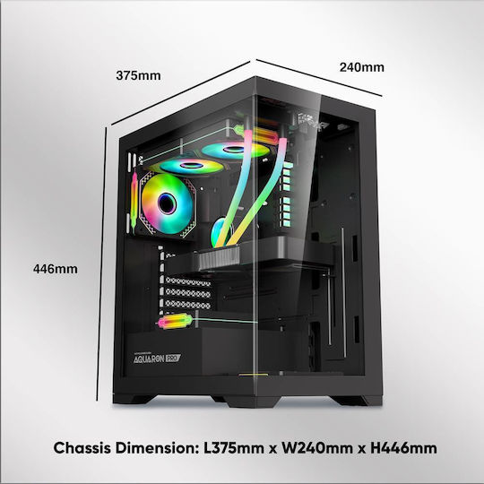 Armaggeddon Aquaron Pro Gaming Full Tower Κουτί Υπολογιστή με Πλαϊνό Παράθυρο Μαύρο