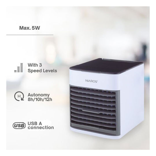 Niaros Ventilator USB Cu Apă Și Iluminare 5W Alb