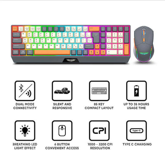 Armaggeddon MM-852R Fără fir Set Gaming Tastatură cu Taste Iluminate & Mouse (Engleză US) Stealth Grey Orange