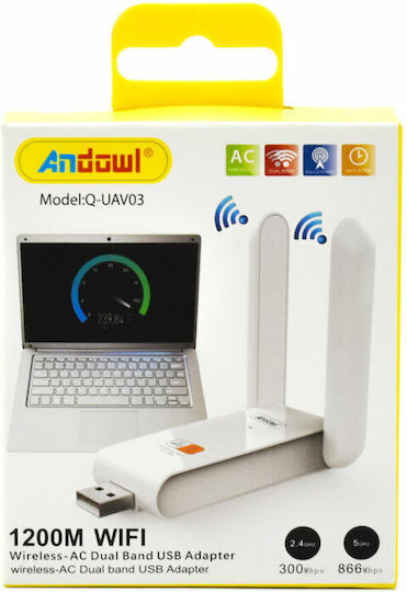 Wireless USB Network Adapter Antenna Wifi 5GHz AC1200 Dual Band 866Mbps 802.11ac White