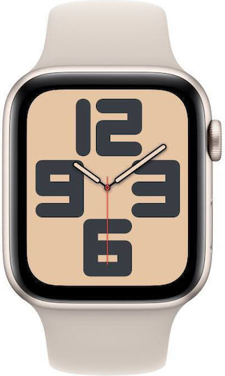 Apple Watch SE 2024 Aluminum 44mm Waterproof with Heart Rate Monitor Starlight with Starlight Sport Band M/L