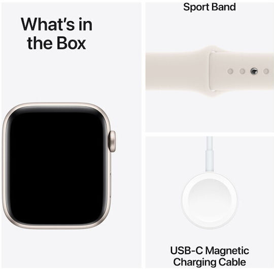 Apple Watch SE 2024 Aluminum 40mm Waterproof with Heart Rate Monitor Starlight with Starlight Sport Band S/M