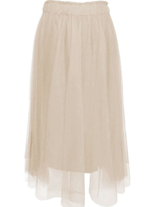 High-waisted Maxi Skirt with Tulle Beige
