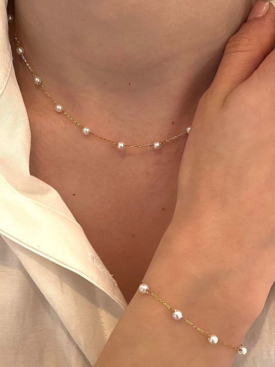 Goldjewels Дамско Гривна от Стомана Златно с Перли