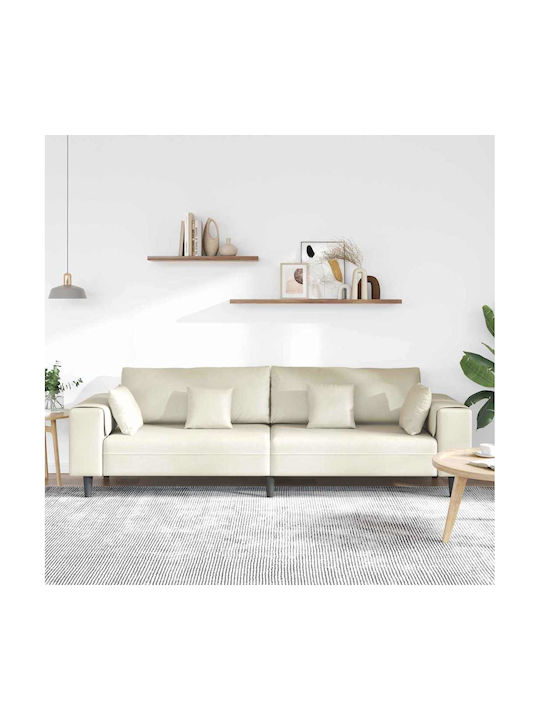 Four Seater Velvet Couch Cream with Decorative Pillows 250x77x76 cm