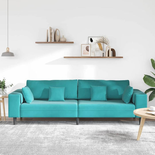Vier Sitzer Samt Türkis mit Dekokissen 250x77x76cm