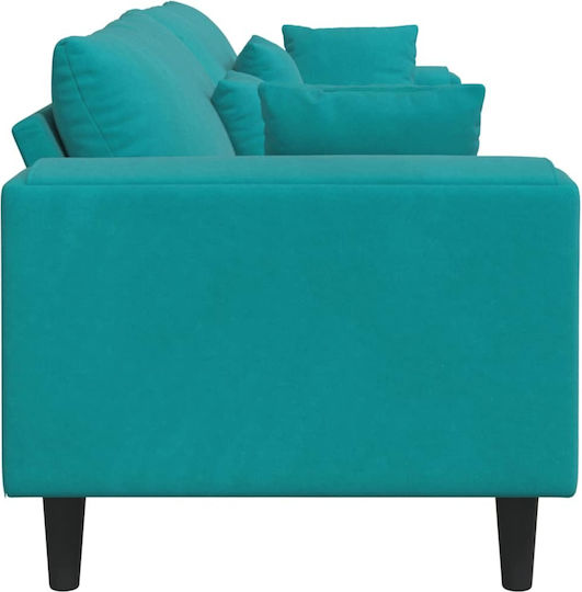 Vier Sitzer Samt Türkis mit Dekokissen 250x77x76cm