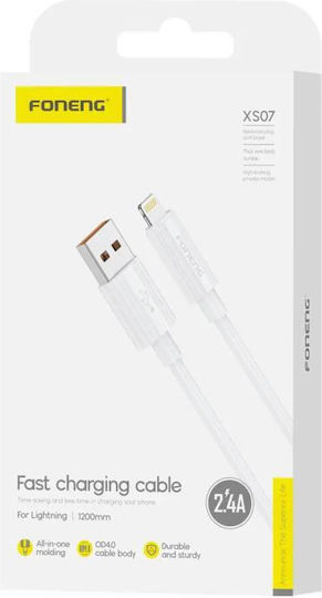 Foneng USB-A to Lightning Cable 12W Λευκό 1.2m