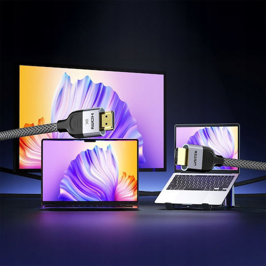 Unitek HDMI 2.1 Ultra High Speed 48Gbps 4K 120Hz HDR VRR Braided Cable HDMI male - HDMI male 1.5m Μαύρο