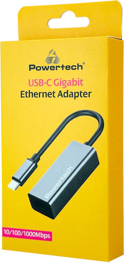 Powertech PT-1455 Αντάπτορας Δικτύου USB-C με Ενσύρματη Σύνδεση Gigabit Ethernet