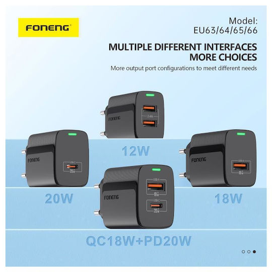 Foneng Φορτιστής Χωρίς Καλώδιο με 2 Θύρες USB-A 12W Λευκός (EU63)