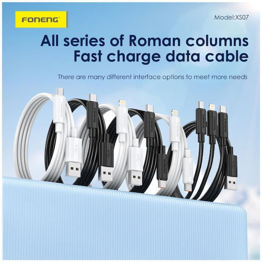 Foneng USB 2.0 Cable USB-C male - USB-A 15W White 1.2m