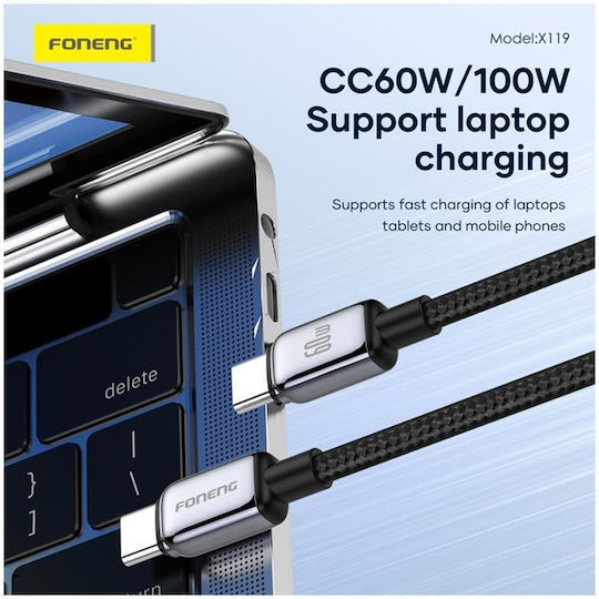 Foneng Braided USB 2.0 Cable USB-C male - USB-C 100W Μαύρο 1m