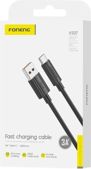 Foneng USB 2.0 Cable USB-C male - USB-A 15W Μαύρο 1.2m