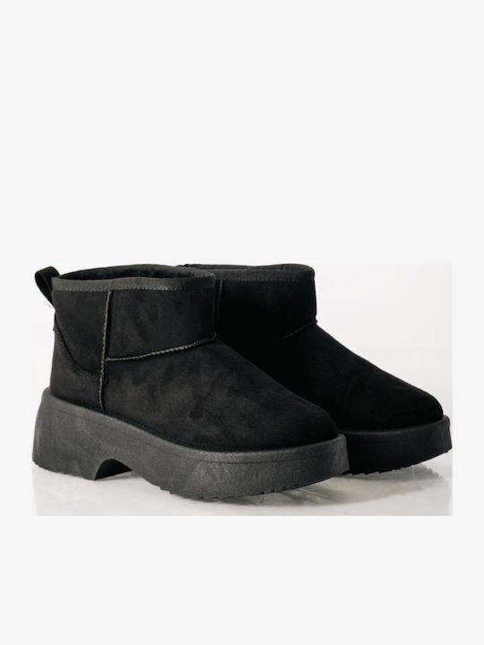 Suede Women's Ankle Boots with Fur Black