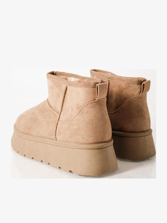 Suede Women's Ankle Boots with Fur Beige