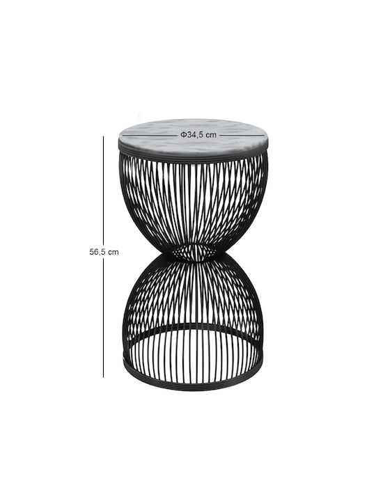 Round Side Table Stella Wooden Black with White Marble Effect M34.5xL34.5xH56.5cm