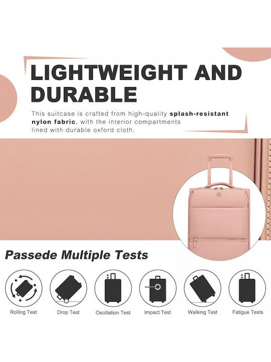 Miss Lulu Cabin Fabric Suitcase Pink with 4 Wheels Height 55cm