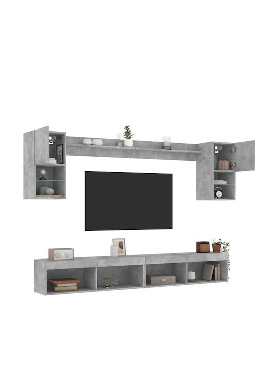 Living Room TV Unit with Showcase & Lighting Grey Rock