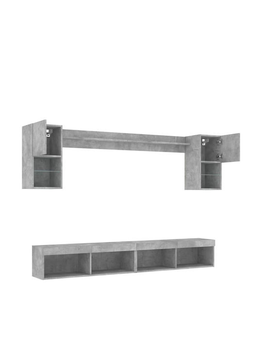 Living Room TV Unit with Showcase & Lighting Grey Rock