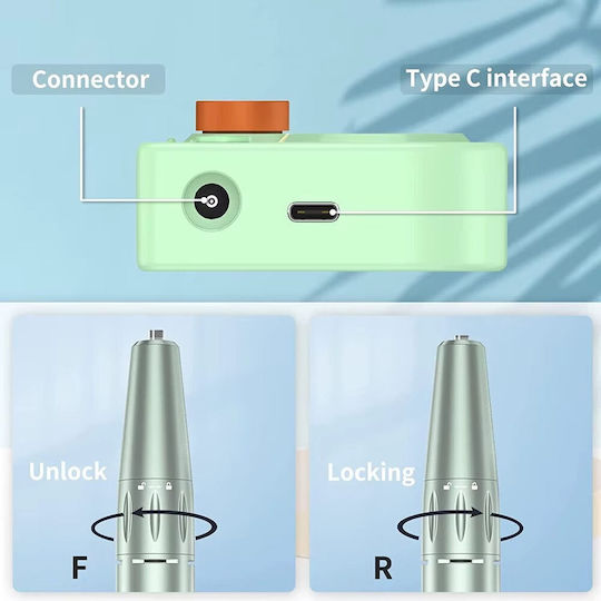 Portable Nail Drill Battery 35W Purple with 30000 Rotations per Minute