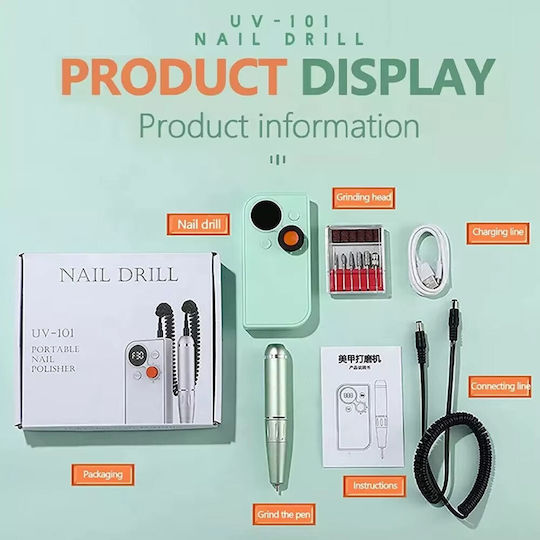 Portable Nail Drill Battery 35W Purple with 30000 Rotations per Minute