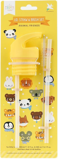 A Little Lovely Company Spare Set Lid Straw & Brush Animal Friends