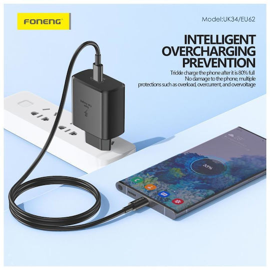 Foneng Φορτιστής Χωρίς Καλώδιο GaN με Θύρα USB-C 45W Power Delivery Μαύρος (EU62)