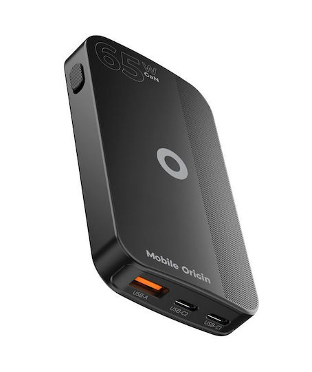 Mobile Origin Φορτιστής Χωρίς Καλώδιο GaN με Θύρα USB-A και 2 Θύρες USB-C 65W Μαύρος