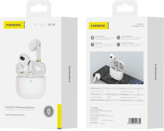 Foneng BL126 Earbud Bluetooth Handsfree Căști cu Carcasă de Încărcare Alb