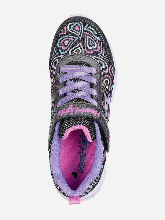 Kids Sneakers with Hoop & Loop Closure & Lights Black