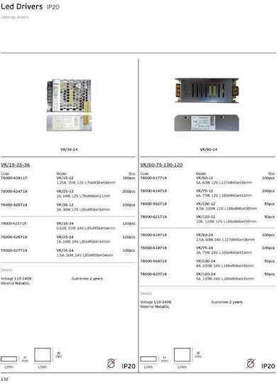 VK Lighting Ρυθμιζόμενο Dimmable Τροφοδοτικό LED IP20 Ισχύος 15W με Τάση Εξόδου 24V